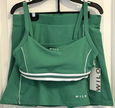 NWT WILO The LABEL Women's Size M Medium Tank Bra & Skort Set Green