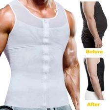 Mens Gynecomastia Moobs Belly Compression Shirt Zip Slimming Body Shaper Vest US