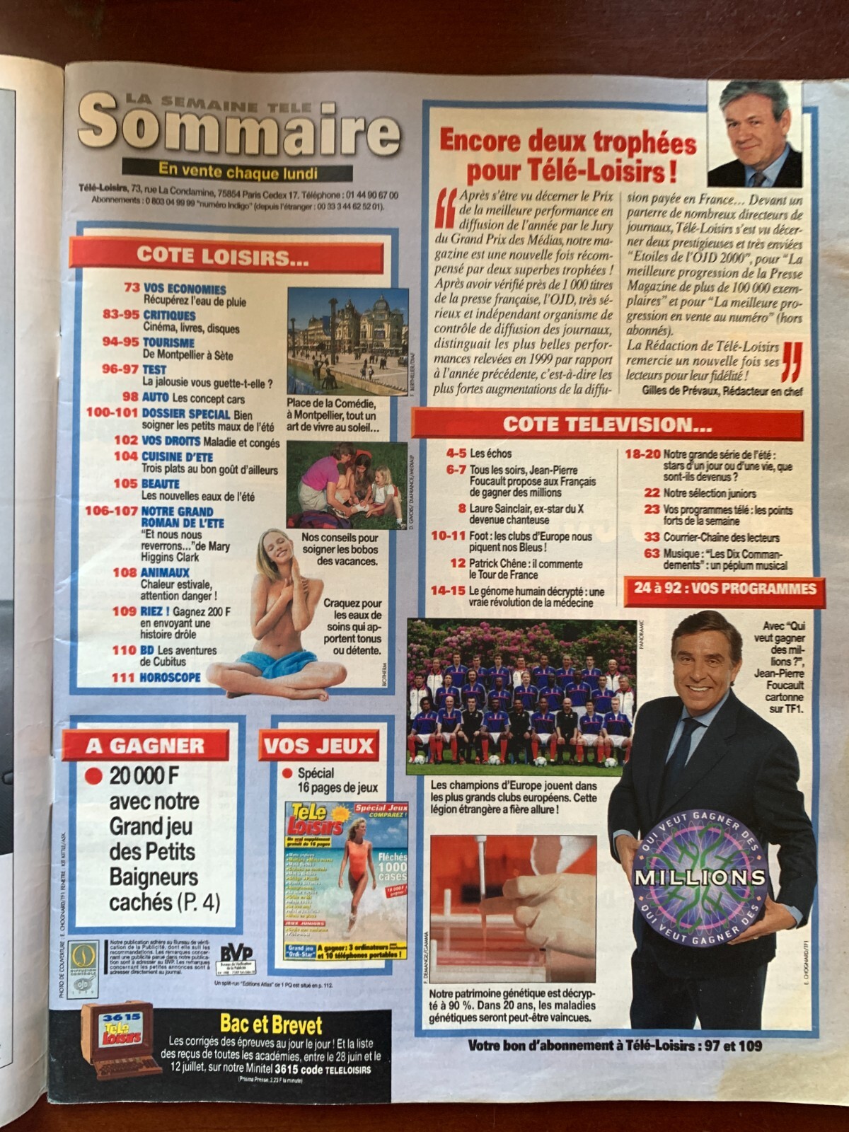 Télé Loisirs 17/07/2000; Jean Pierre Foucault/ Laure Sinclair/ Elsa et