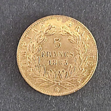 FRANCIA 5 FRANCHI 1865 NAPOLEONE III IMPERATORE ORO PLACCATO GOLD