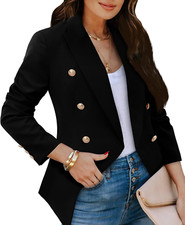 Chic Women's Blazer Jacket with Gold Buttons for Office Casual Wear