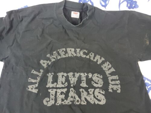 Vtg rare Levi's All American Blue Jeans Black T Shirt Sz L Street Wear Y2k - Picture 2 of 4