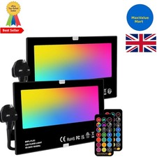 50W RGB LED Floodlight 2-Pack – Remote Control, Colour Changing,  Waterproof