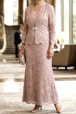 R M RICHARDS Rose Shear Sz 8 2pc Column Dress Jacket FORMAL Mother of Bride