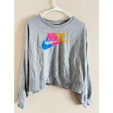 Nike Womens Heather Gray Cropped Sweatshirt Pixel Logo French Terry 2X