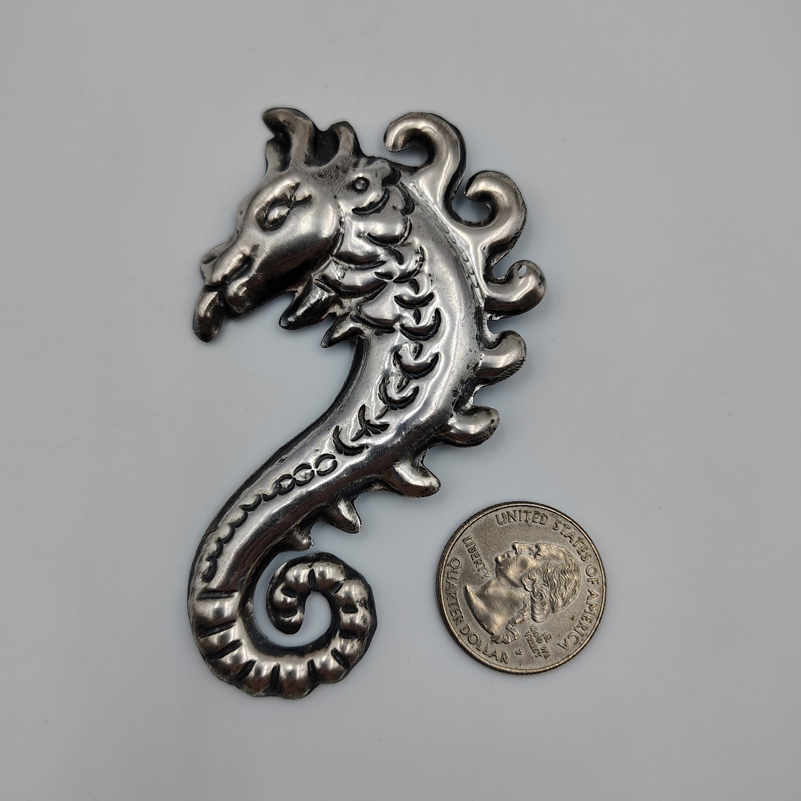Vintage Silver Repousse Large Statement Seahorse … - image 13