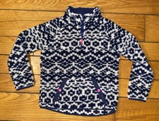 Vineyard Vines Navy Blue Cream print 1/4 zip Fleece Jacket Girls Medium 10-12 
