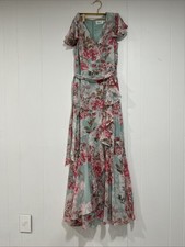 ELIZA J Flutter Sleeve Maxi floral  Dress blue pink wedding guest spring SZ6