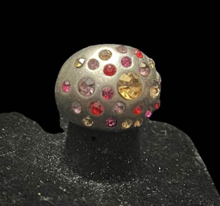 Silver-Toned Multi-Color Rhinestone Stretch Ring