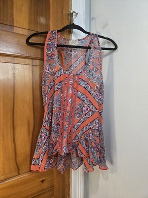 Eyelash Couture Women's Bohemian Floral Hi Lo Sleeveless Top Sz M