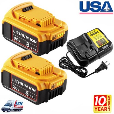 For DeWalt 20V 20 Volt Max XR 8.0AH Lithium Ion Battery /Charger DCB206-2 DCB205
