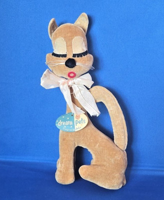 Dream Pets Dakin Cat Design by Deko Sleep Eyes Ribbon Bow Vintage Japan Tag 100A