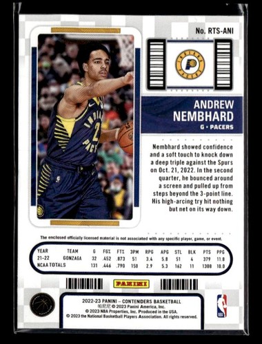 2022-23 Panini Contenders #RTS-ANI Andrew Nembhard Rookie Ticket Swatches - Bild 2 von 2