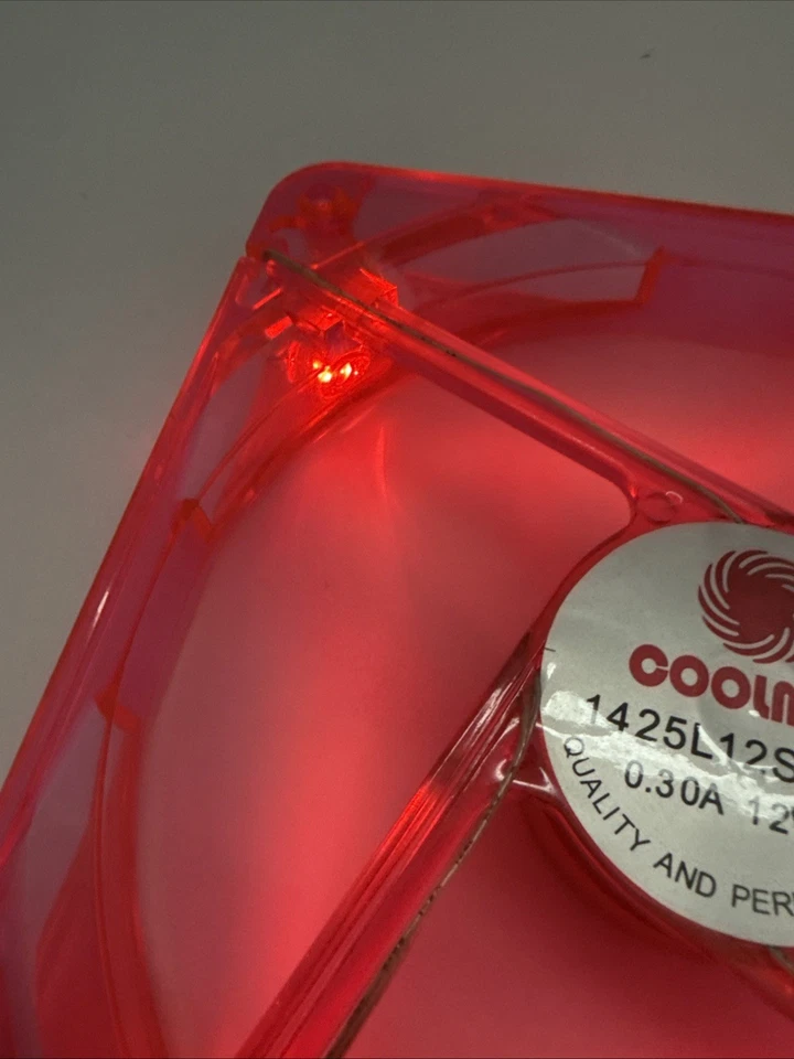 Coolmax 1425L12S 0.30V 12VDC RED LED Case Fan 2-Pin 4-Pin Molex 5.5” Square Read - Image 2 of 4