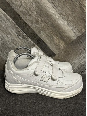 New Balance 577 WW577VW White Leather Low Top Hook & Loop Sneakers 2E