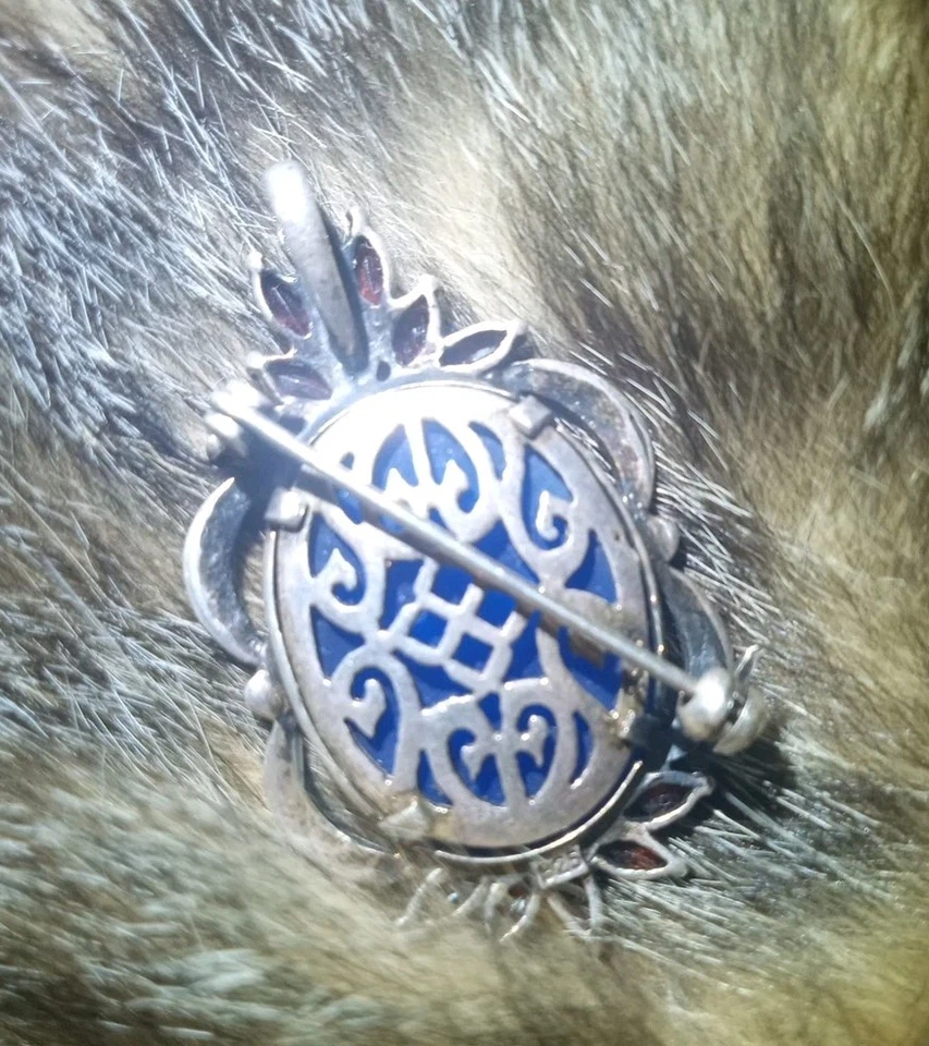 Lindo pingente de broche camafeu antigo esculpido 925 pedras vermelhas laranja filigrana vintage - Imagem 3 de 4