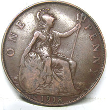 1918 KN One Penny Coin George V British - Good Grade #315