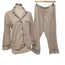 Victoria's Secret Pajama Set Gold Iridescent Shimmer Black Piping Size M