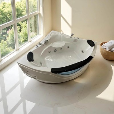 59'' 2-Person Corner Whirlpool tub w/6 Hydro Jets, LED Lights, UL Certified Pump