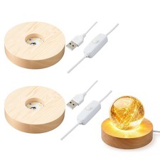 Sileasncei 2PCS Lighted Base for Glass Art, 4 Inch Wooden LED Display Stand