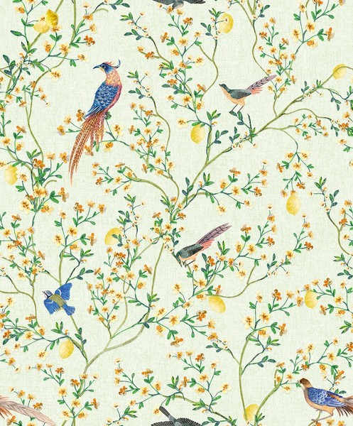Eur 3,75/Qm /Tapete Marburg PompööS Provence 35624 Mint Zitrone Floral VöGel-image