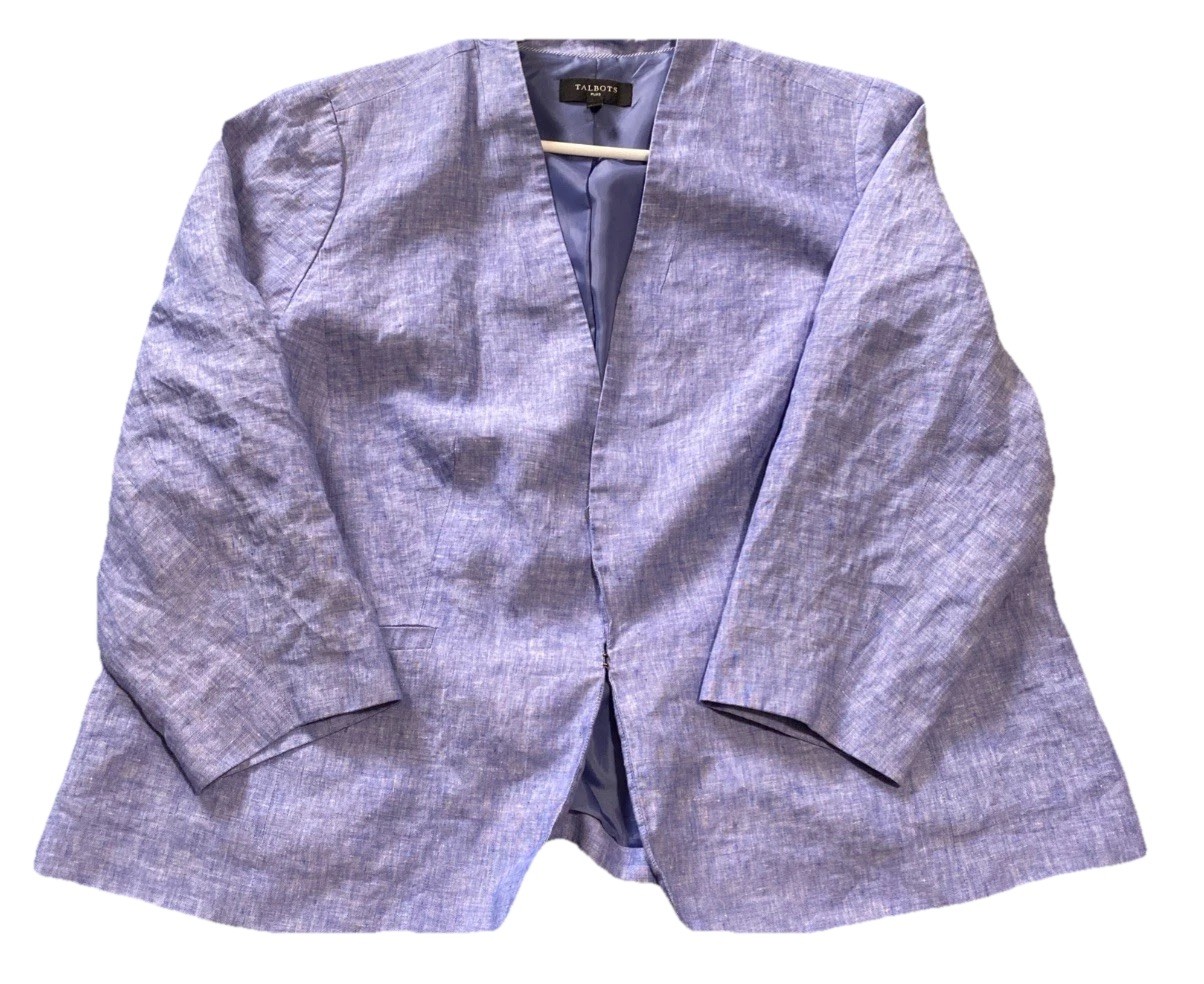Talbots Women’s Linen Chambray Blazer Jacket Size 22 Blue Lined Spring Summer