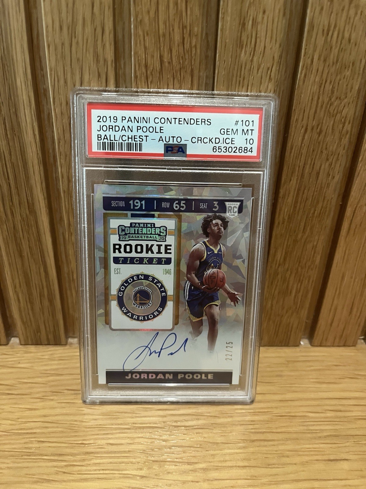 2019 Panini Contenders Jordan Poole Rookie Auto Cracked Ice #101 /25 PSA 10 view 3