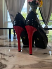 Black  Red Patent Platform Pumps Red Stiletto Heels Peep Toe Unbranded US Sz 7