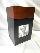 Wooden Beech wood Urn for Ashes – Handcrafted Memorial Box w/ Photo Frame Lrg