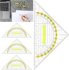 4 Pcs Multifunctional Triangle Ruler with Handle, Plastic Triangle Ruler Protrac
