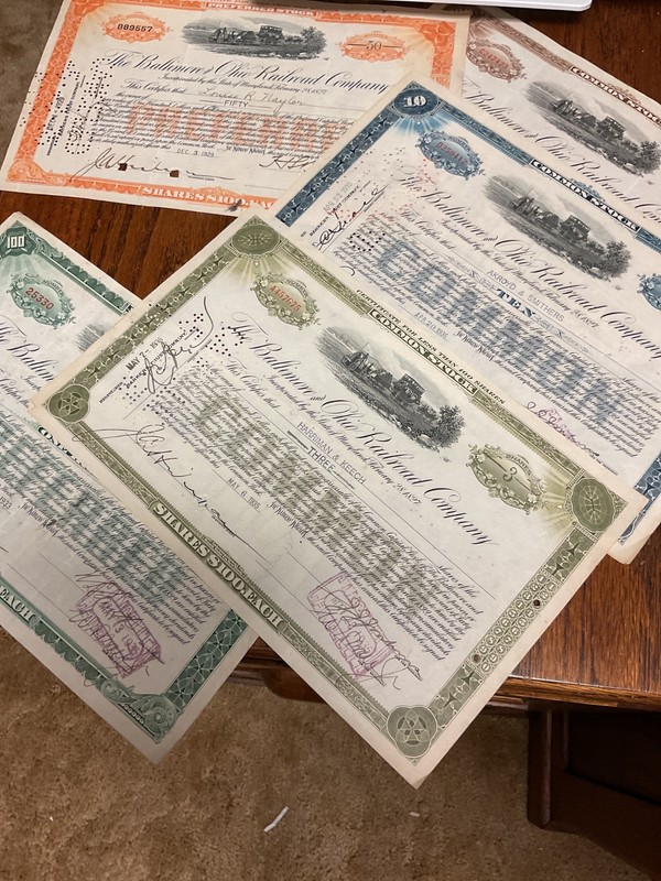STOCK Certificates of Baltimore and Ohio Railroad. 1935. (5)