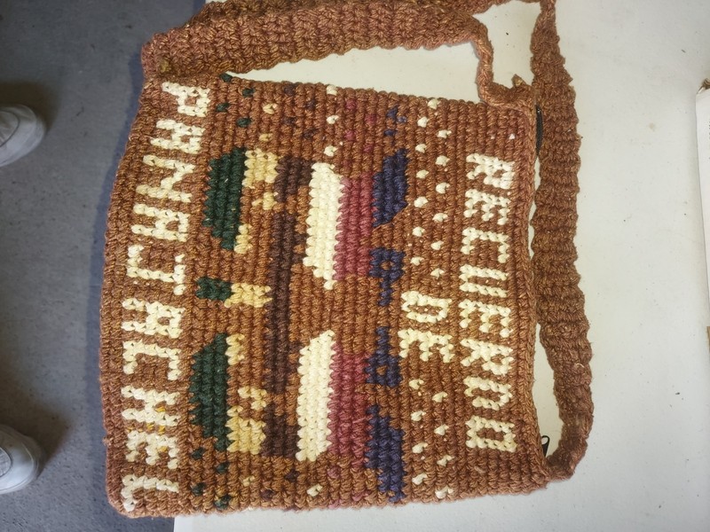 Handmade vintage unisex Knit Guatemalan Shoulder Bag w zipper