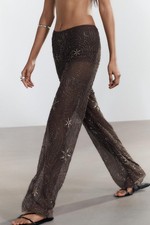 NWT ZARA Sheer Mesh Beaded Sequin Pants S