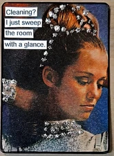 Mixed Media Collage Art Card ACEO ATC Vintage Snarky Women Sweep With A Glance