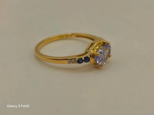 Anello in oro 9 kt con accento di ametista, zaffiro e diamanti | taglia UK M | 1,63 g - Foto 3 di 9