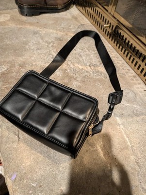 Amanda Uprichard Quilted Black Crossbody Bag Adjustable Strap Gold Hardware