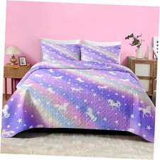 Quilt Set Size, Purple Colorful 2 Pcs Soft Bed Cover Twin Purple Unicorn 2