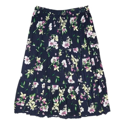HEART YOURS Jupe Midi Plissée Viscose Bleue Fleurs Marine Boho Taille UK 22 - Photo 1/4