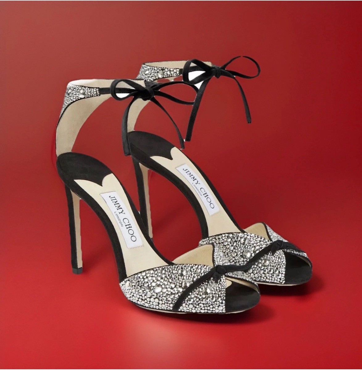 Jimmy Choo Talaya 100 Black Suede w/Crystal Hotfix EU 37 Retail $1
