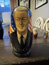 Vintage Bill Clinton Wooden Russian Nesting Dolls Set of 5 Monica Hillary