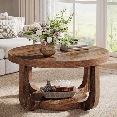 Round Coffee Table, 2-Tier Circle Coffee Table Modern Accent Table with Storage
