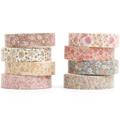 Yubx Masking Tape 8-Piece Set: Thin Strips, Washi Paper Tape, Retro Base Patter_