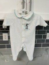 Vintage Gerber Baby Looney Tunes Bugs Bunny Terry Sleeper White Fits 0-3M Small