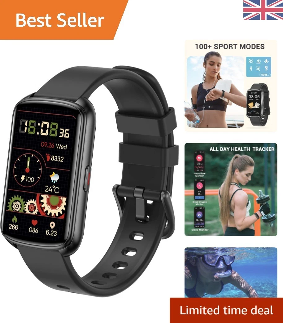 Durable 5ATM Waterproof Fitness Tracker Smartwatch for Android/iOS – Black
