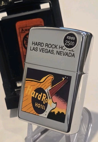 Vintage 2000 Zippo Lighter LAS VEGAS HARD ROCK CAFE CASINO GUITAR NEON SIGN Mint