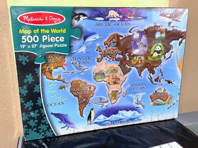 WORLD MAP PUZZLE NEW MELISSA & DOUG 500 PC 3171 SEALED 19 X 27 MAP OF THE WORLD. - Image 1 of 2