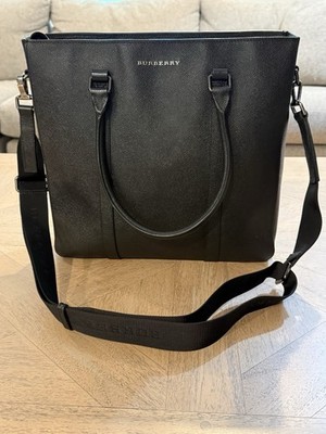 Modern Men s Burberry Kenneth Structured Tote Black Leather Laptop Work Travel