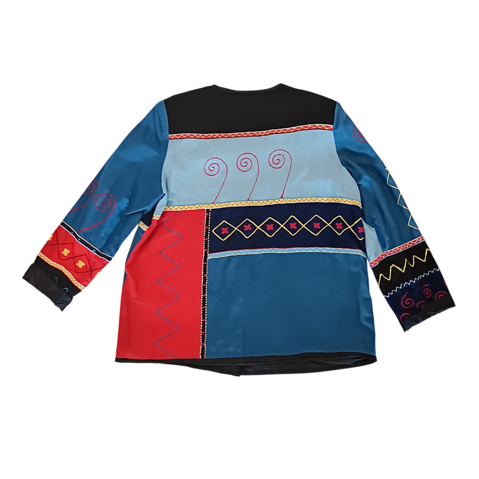 Patchwork Embroidered Jacket Blue Red Cotton Blen… - image 2