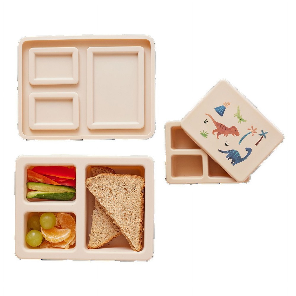 Mini Bento Box 3 Leak-Proof Compartments BPA Free Dino Warm Cream