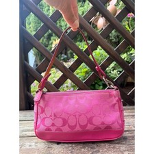 COACH Y2K Hot Pink Signature C Jacquard Small Demi Baguette Shoulder Bag 6094